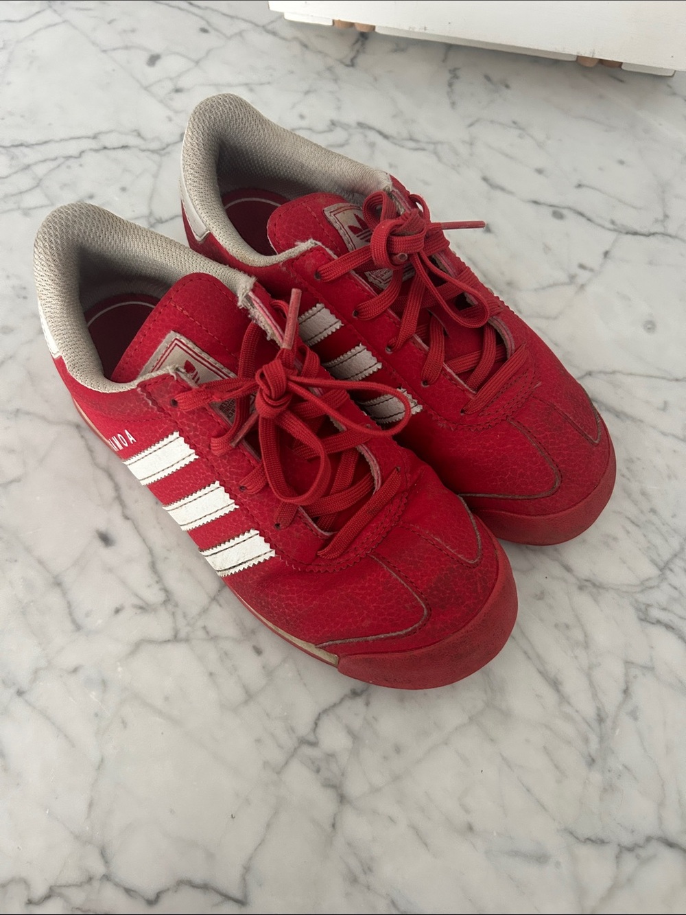 adidas Kids Red and White Lace-Up Sneakers